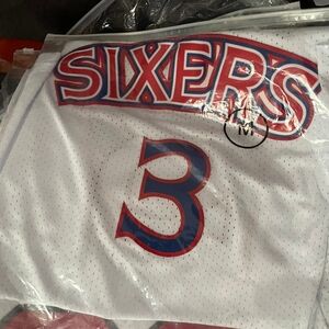 White Sixers Jersey with Red and Blue Accents
